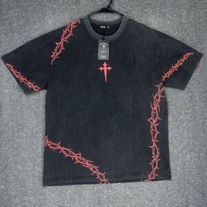 SAINT KAIZEN T Shirt Mens XL Faded black acid wash He Has Risen Christian Goth